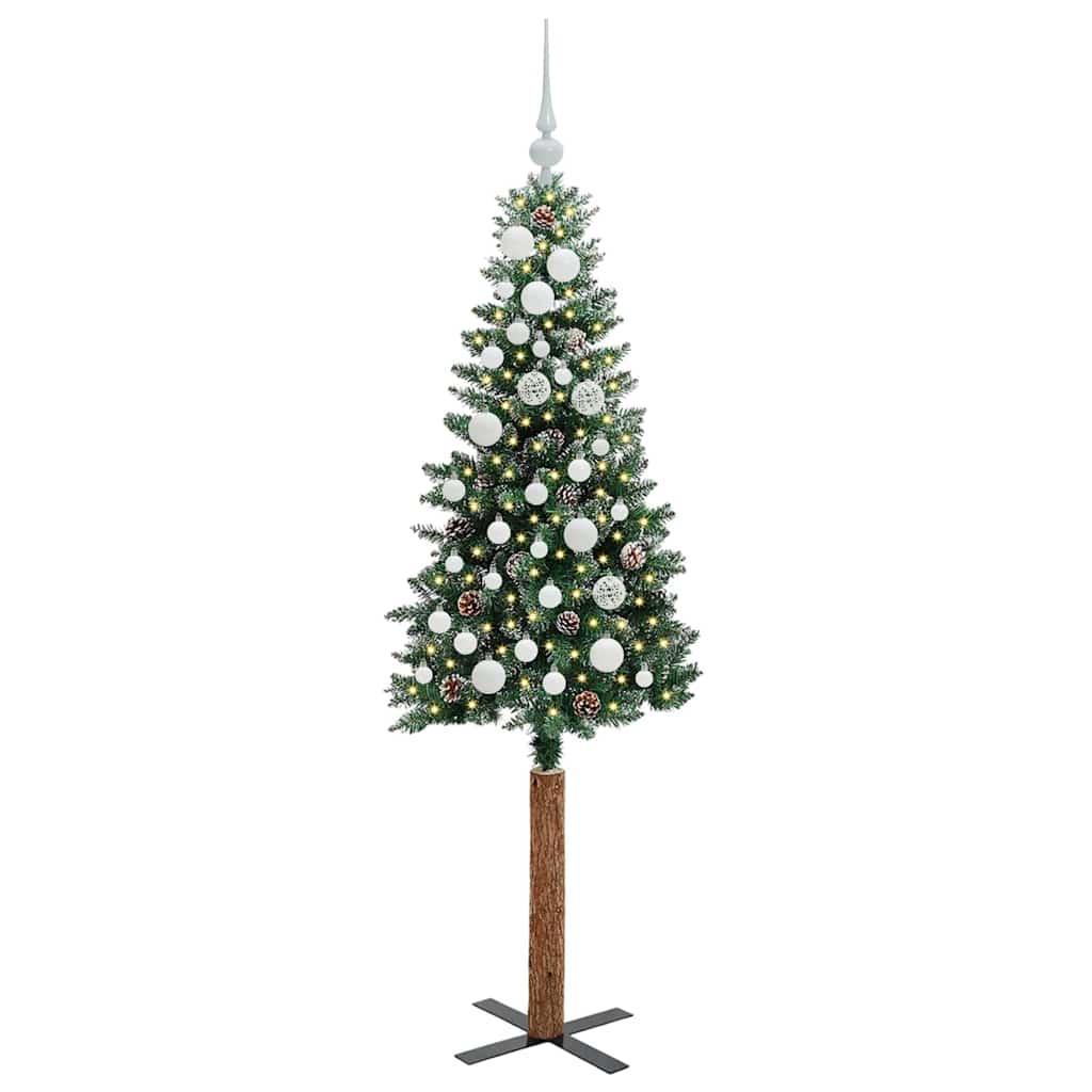 Karcsú karácsonyfa 150 LED-del Zöld 150 cm PVC és tömör fenyőfa