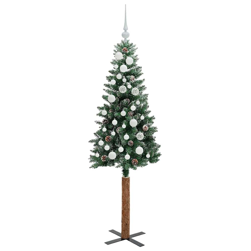 Karcsú karácsonyfa 150 LED-del Zöld 150 cm PVC és tömör fenyőfa