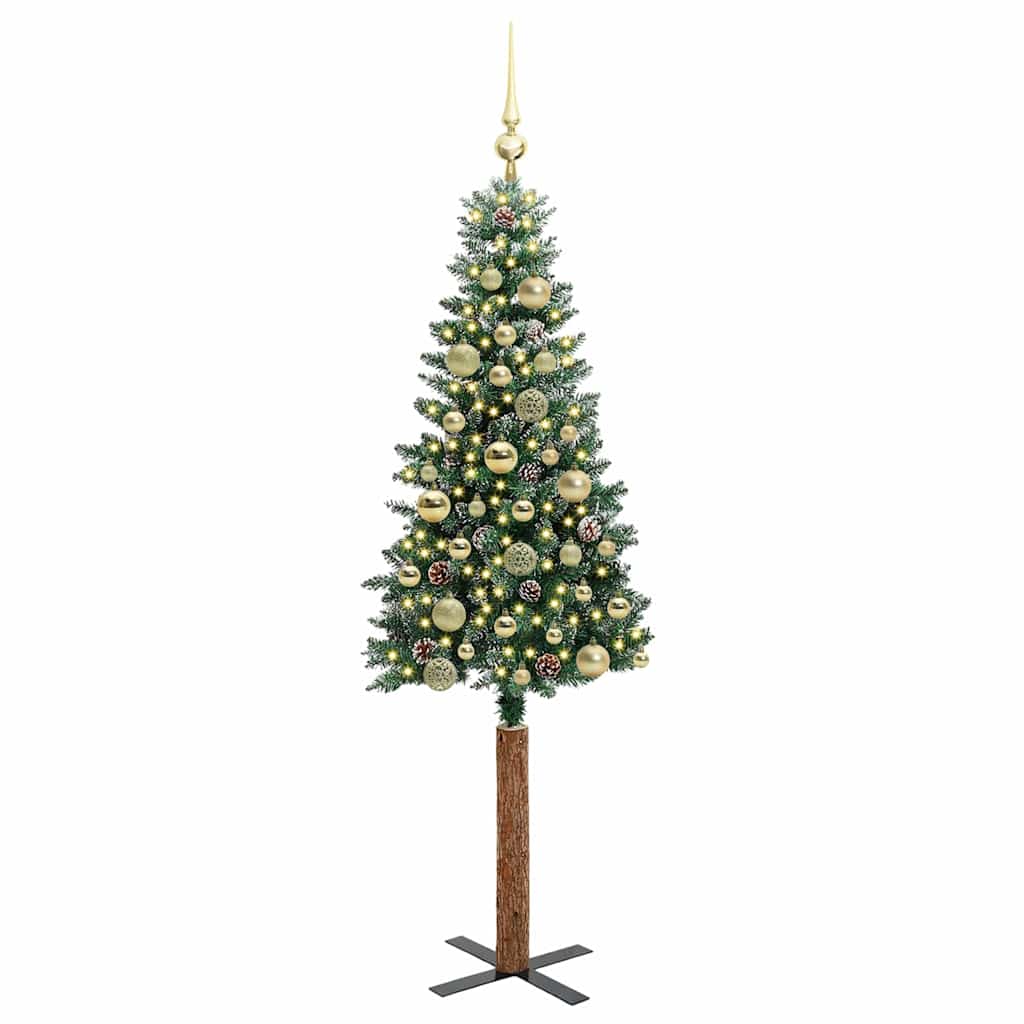 Karcsú karácsonyfa 150 LED-del Zöld 150 cm PVC és tömör fenyőfa