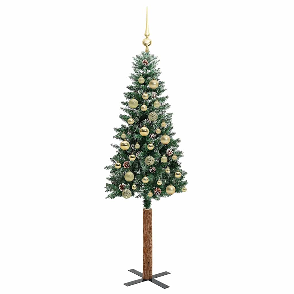 Karcsú karácsonyfa 150 LED-del Zöld 150 cm PVC és tömör fenyőfa