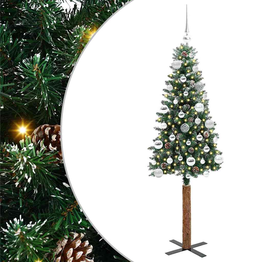 Karcsú karácsonyfa 150 LED-del Zöld 150 cm PVC és tömör fenyőfa