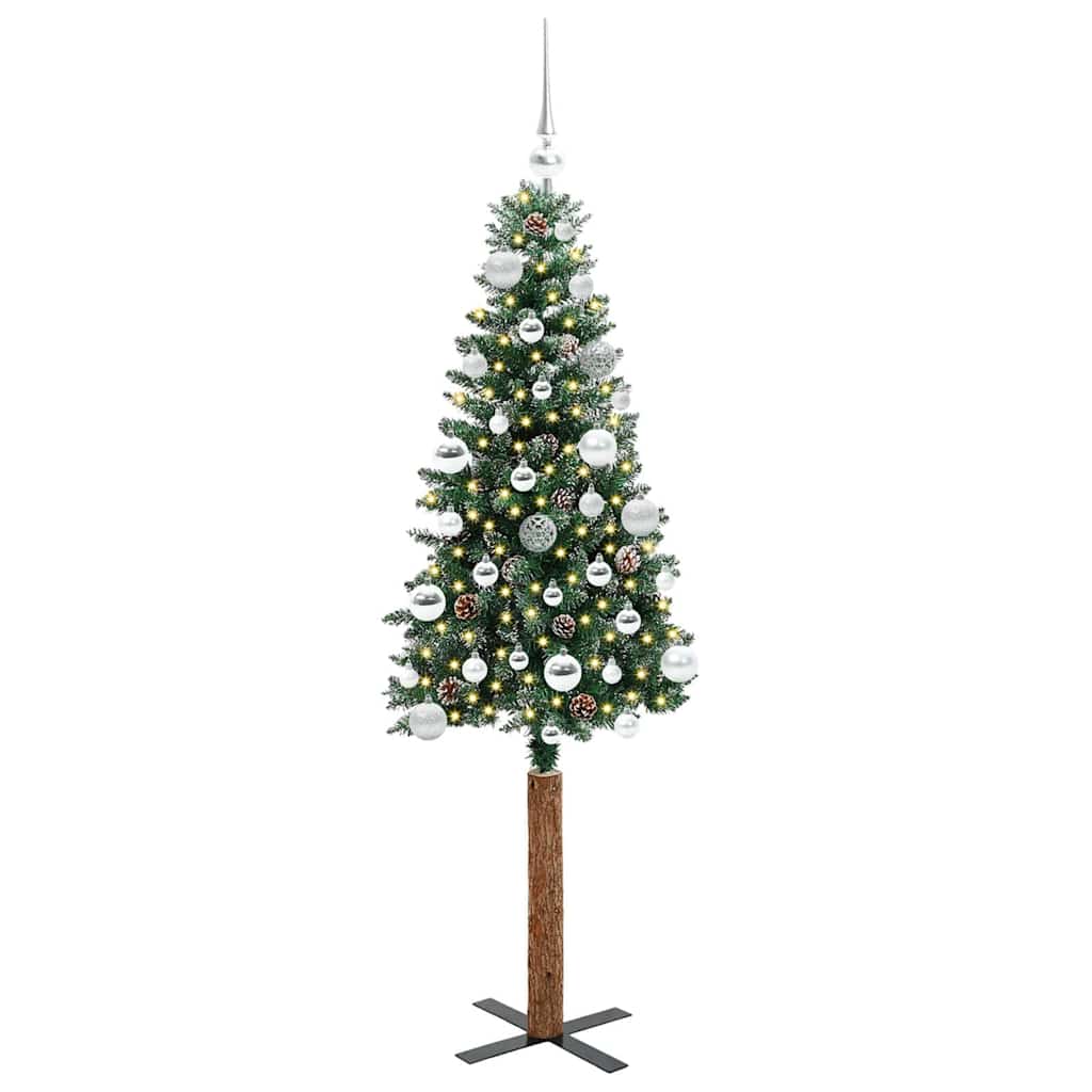 Karcsú karácsonyfa 150 LED-del Zöld 150 cm PVC és tömör fenyőfa