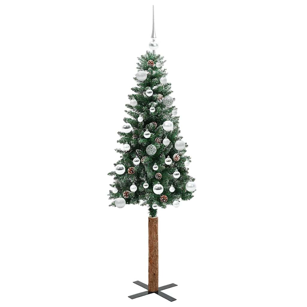 Karcsú karácsonyfa 150 LED-del Zöld 150 cm PVC és tömör fenyőfa