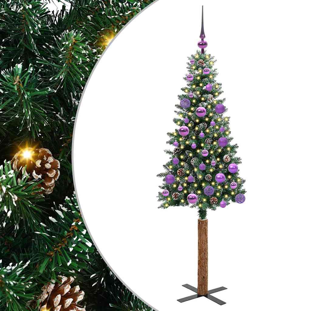 Karcsú karácsonyfa 150 LED-del Zöld 150 cm PVC és tömör fenyőfa