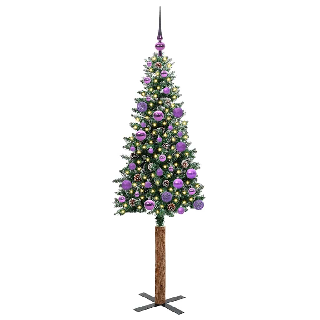 Karcsú karácsonyfa 150 LED-del Zöld 150 cm PVC és tömör fenyőfa