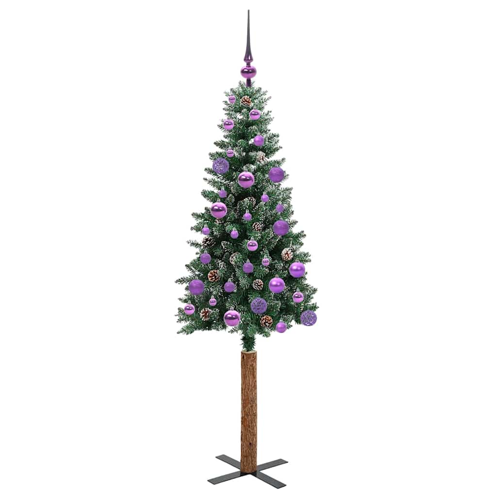 Karcsú karácsonyfa 150 LED-del Zöld 150 cm PVC és tömör fenyőfa