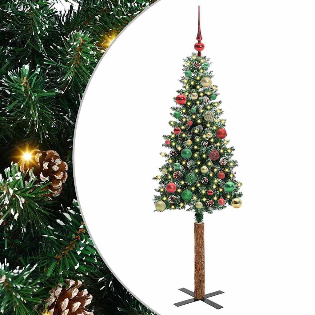 Karcsú karácsonyfa 150 LED-del Zöld 150 cm PVC és tömör fenyőfa