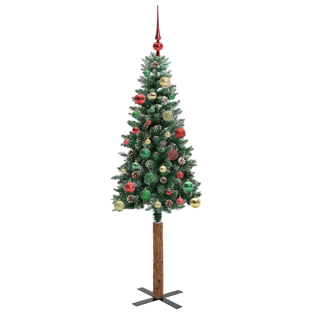 Karcsú karácsonyfa 150 LED-del Zöld 150 cm PVC és tömör fenyőfa