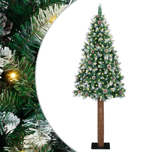 Karcsú karácsonyfa 300 LED-del Zöld 180 cm PVC és tömör fenyőfa