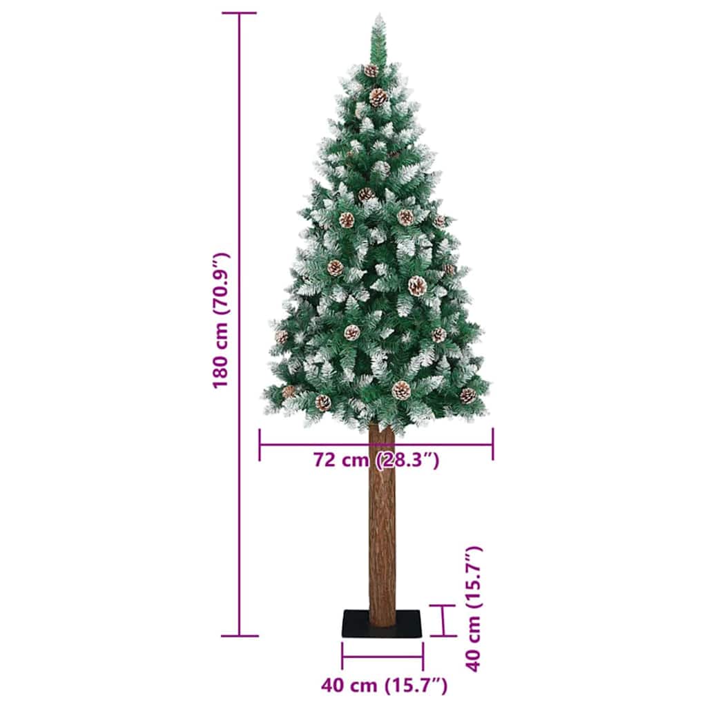 Karcsú karácsonyfa 300 LED-del Zöld 180 cm PVC és tömör fenyőfa