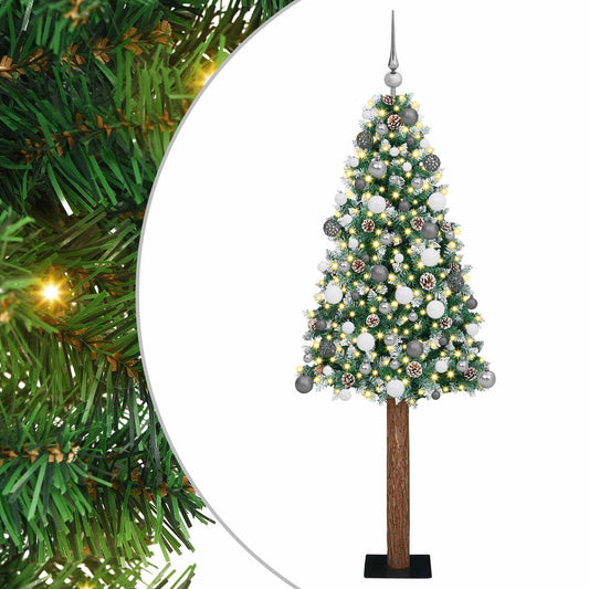 Karcsú karácsonyfa 300 LED-del Zöld 180 cm PVC és tömör fenyőfa