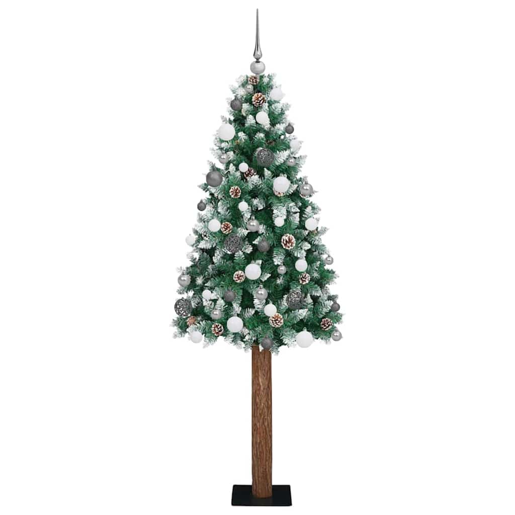 Karcsú karácsonyfa 300 LED-del Zöld 180 cm PVC és tömör fenyőfa