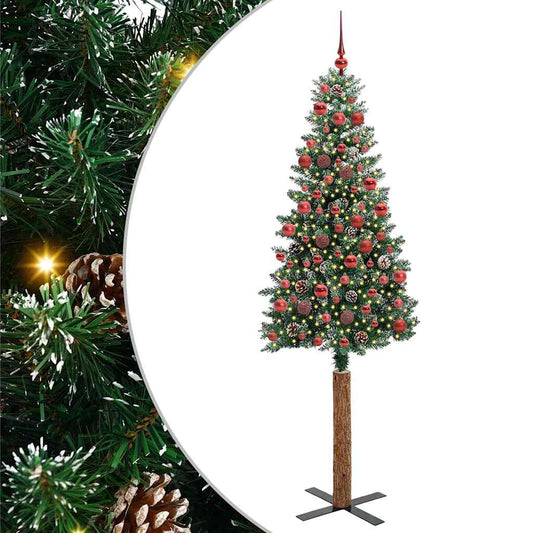 Karcsú karácsonyfa 300 LED-del Zöld 180 cm PVC és tömör fenyőfa
