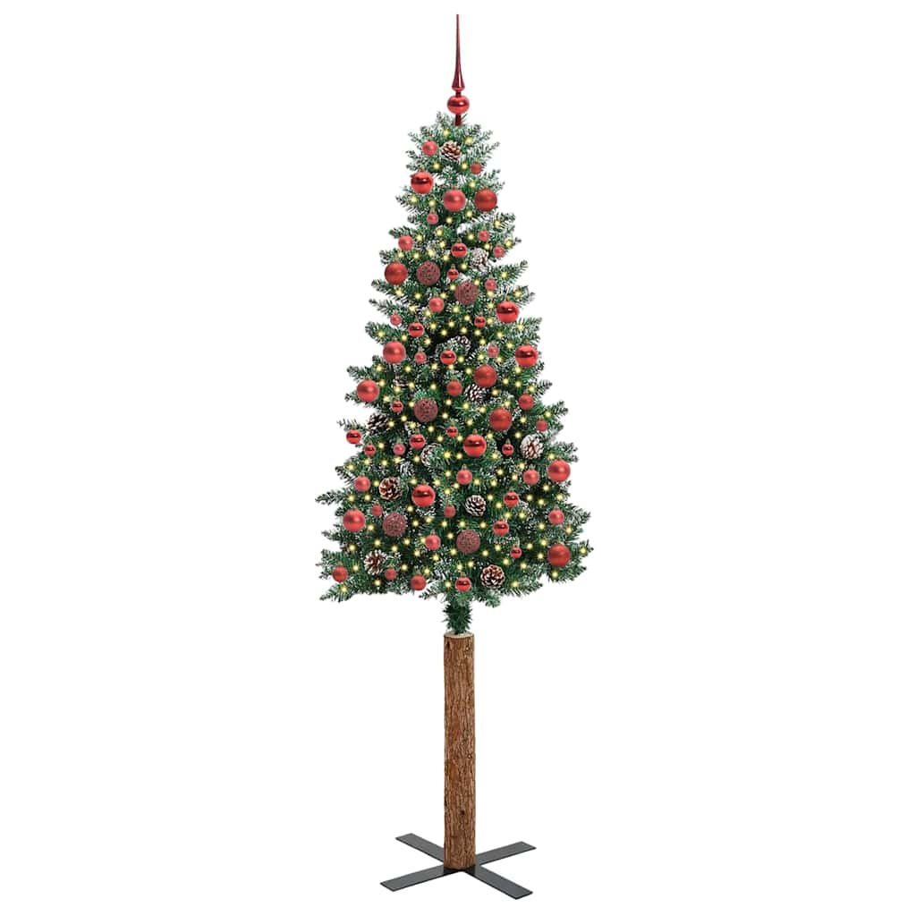 Karcsú karácsonyfa 300 LED-del Zöld 180 cm PVC és tömör fenyőfa