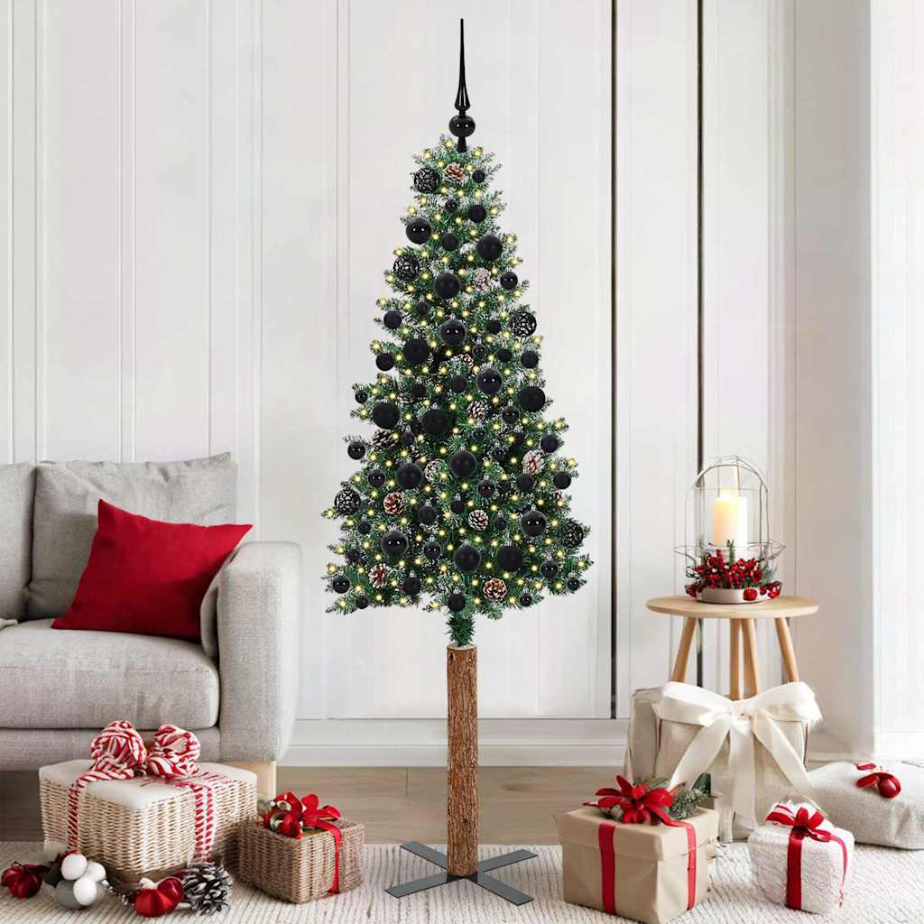 Karcsú karácsonyfa 300 LED-del Zöld 180 cm PVC és tömör fenyőfa