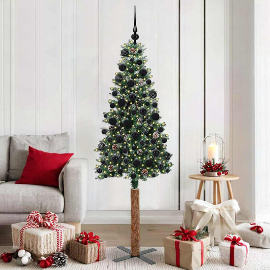 Karcsú karácsonyfa 300 LED-del Zöld 180 cm PVC és tömör fenyőfa