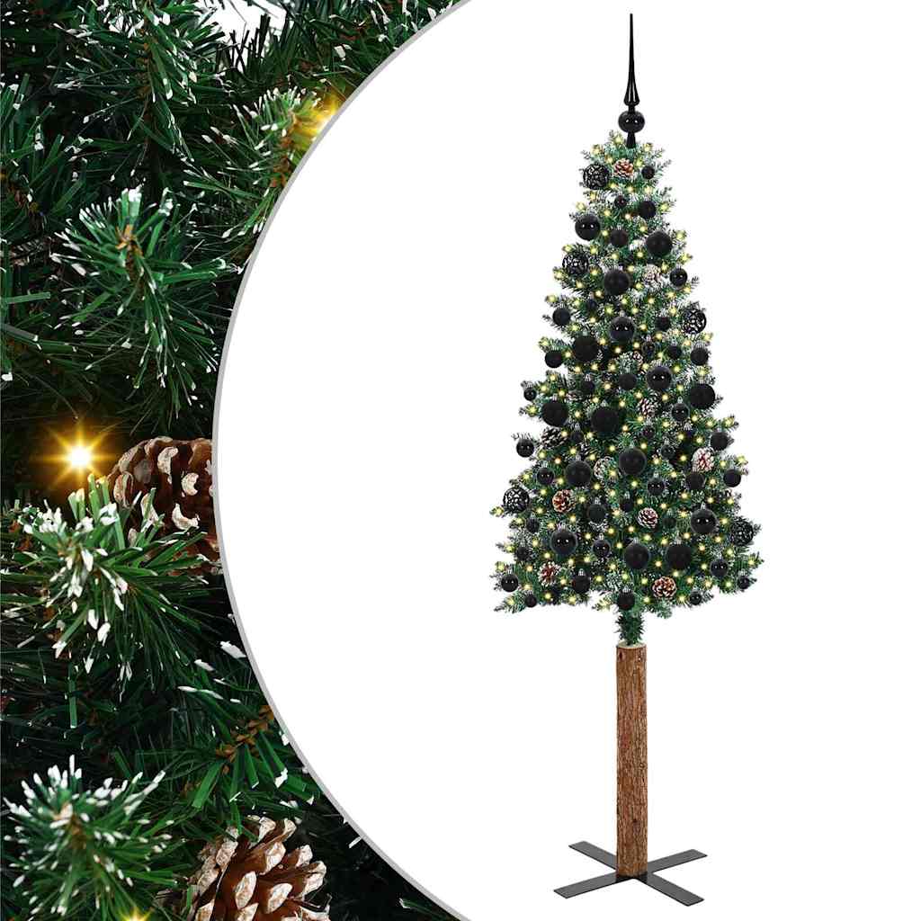 Karcsú karácsonyfa Zöld 180 cm PVC és tömör fenyőfa
