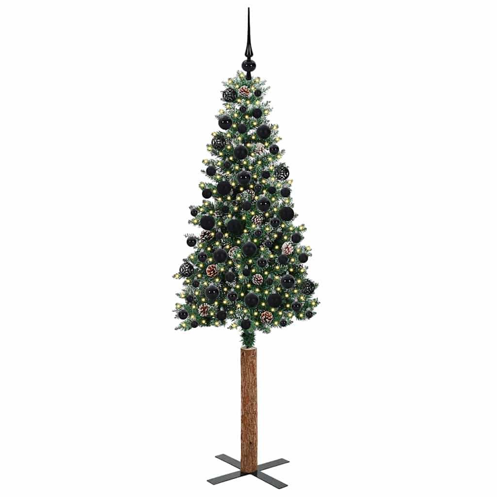 Karcsú karácsonyfa 300 LED-del Zöld 180 cm PVC és tömör fenyőfa