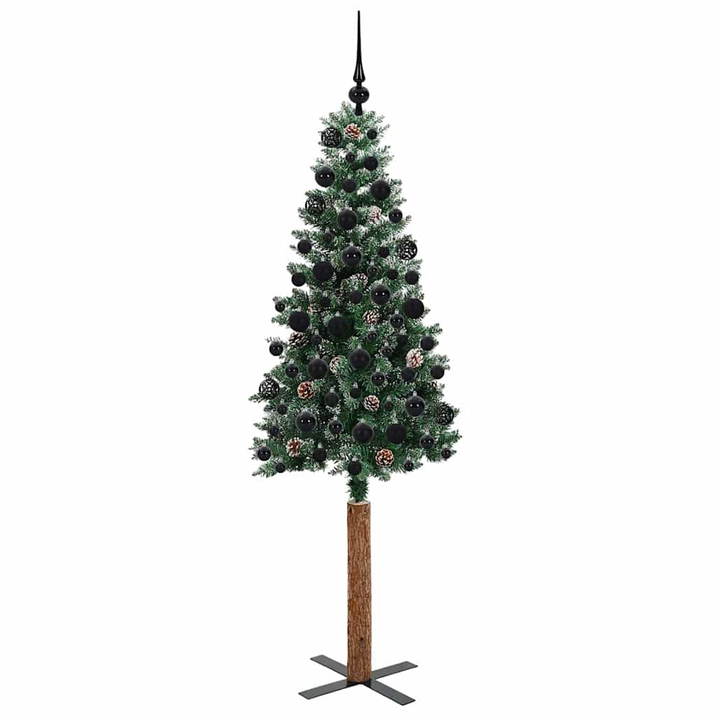 Karcsú karácsonyfa Zöld 180 cm PVC és tömör fenyőfa