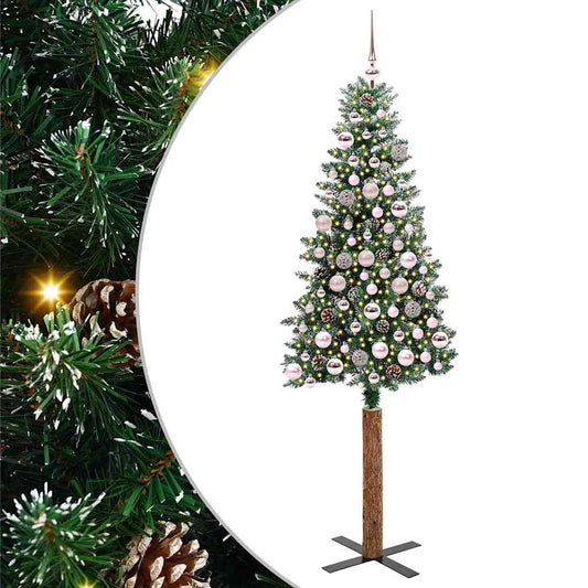 Karcsú karácsonyfa 300 LED-del Zöld 180 cm PVC és tömör fenyőfa