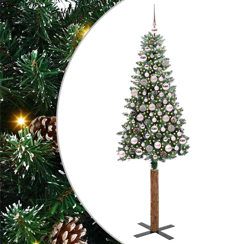 Karcsú karácsonyfa 300 LED-del Zöld 180 cm PVC és tömör fenyőfa