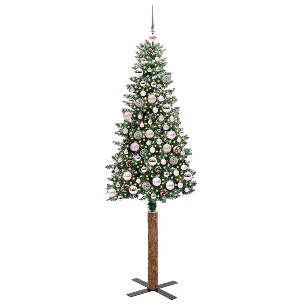 Karcsú karácsonyfa 300 LED-del Zöld 180 cm PVC és tömör fenyőfa