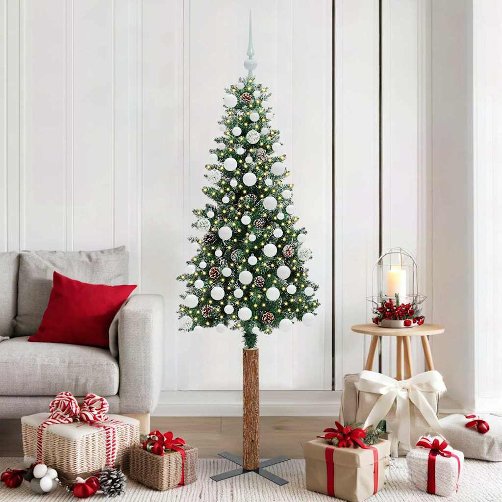 Karcsú karácsonyfa 300 LED-del Zöld 180 cm PVC és tömör fenyőfa