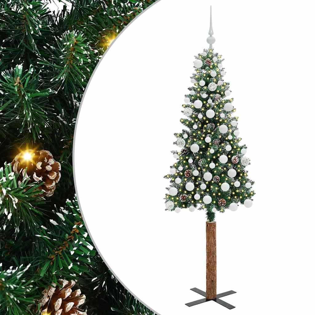 Karcsú karácsonyfa 300 LED-del Zöld 180 cm PVC és tömör fenyőfa