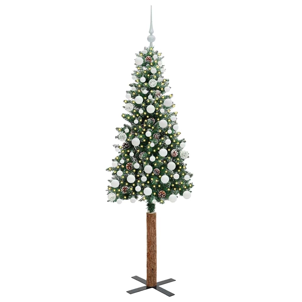 Karcsú karácsonyfa 300 LED-del Zöld 180 cm PVC és tömör fenyőfa