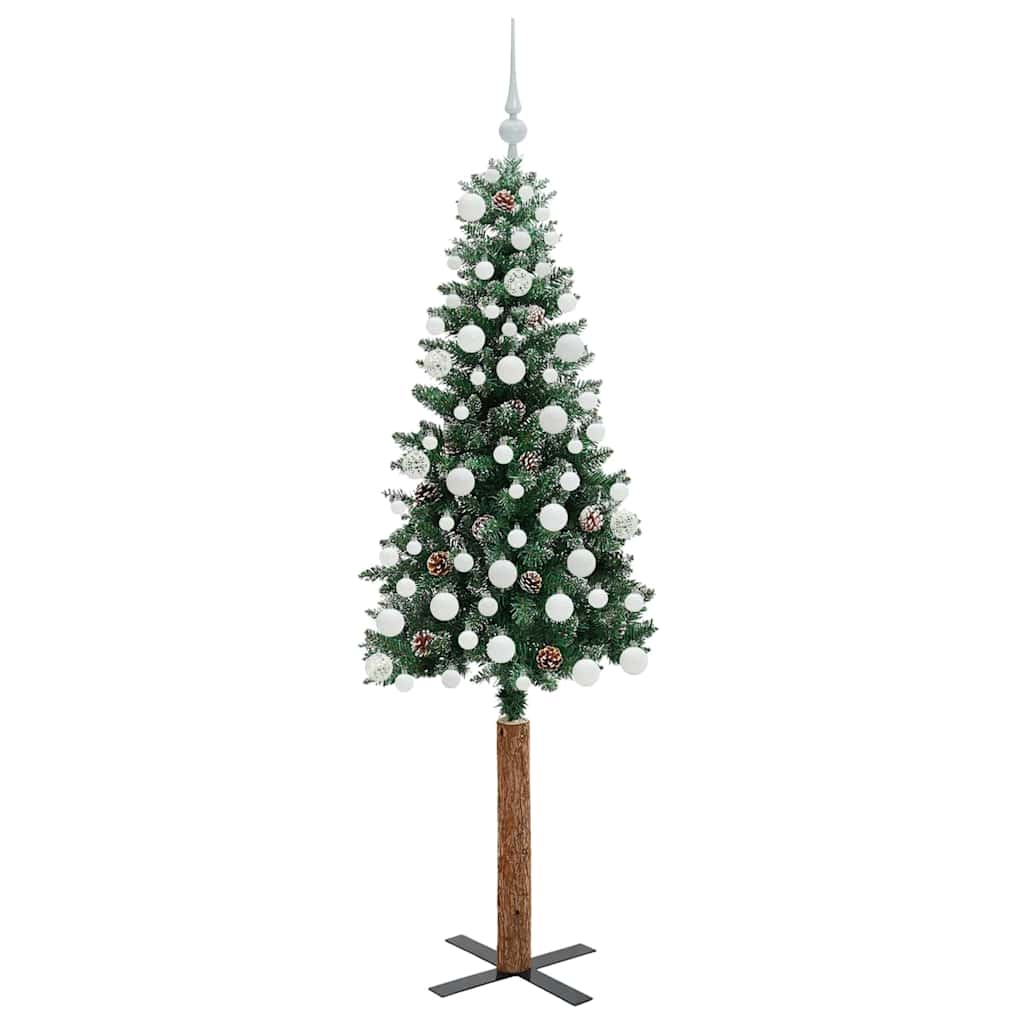 Karcsú karácsonyfa 300 LED-del Zöld 180 cm PVC és tömör fenyőfa