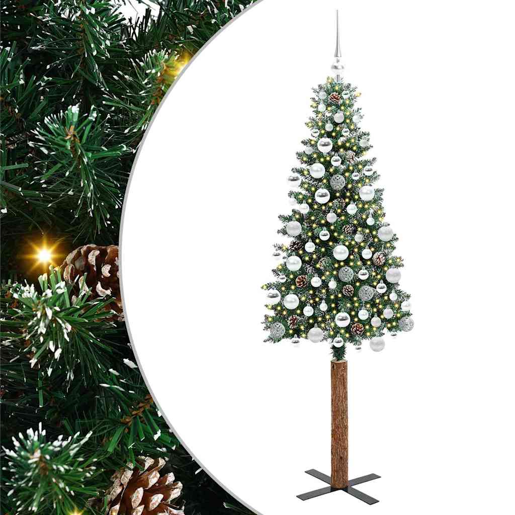 Karcsú karácsonyfa 300 LED-del Zöld 180 cm PVC és tömör fenyőfa