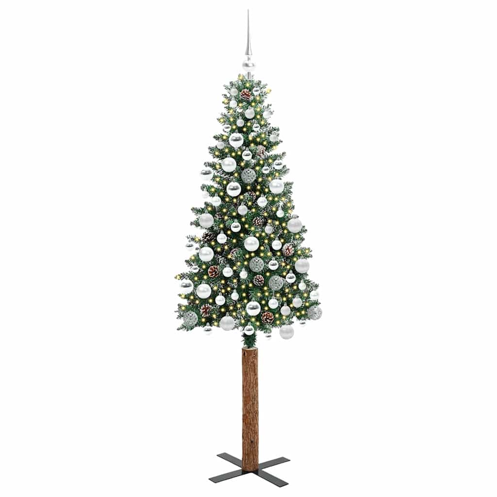 Karcsú karácsonyfa 300 LED-del Zöld 180 cm PVC és tömör fenyőfa