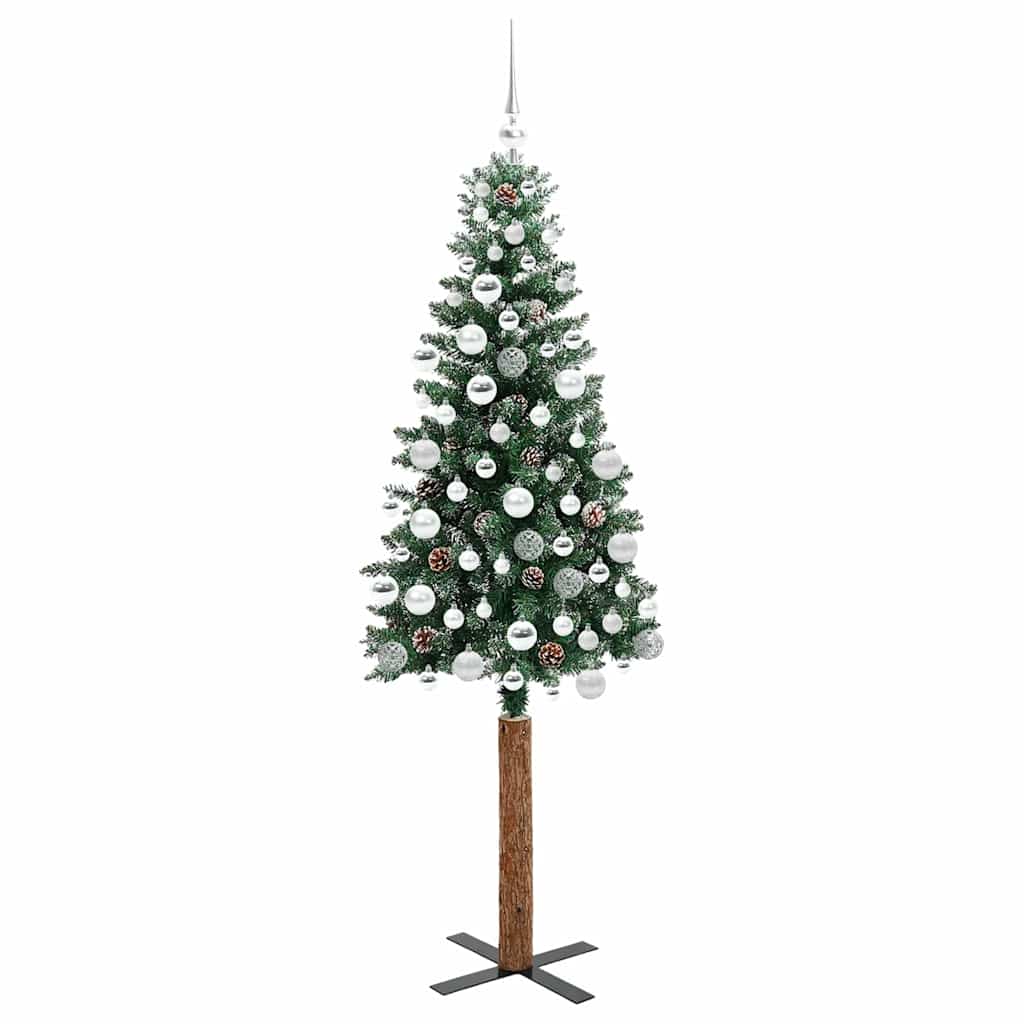 Karcsú karácsonyfa 300 LED-del Zöld 180 cm PVC és tömör fenyőfa