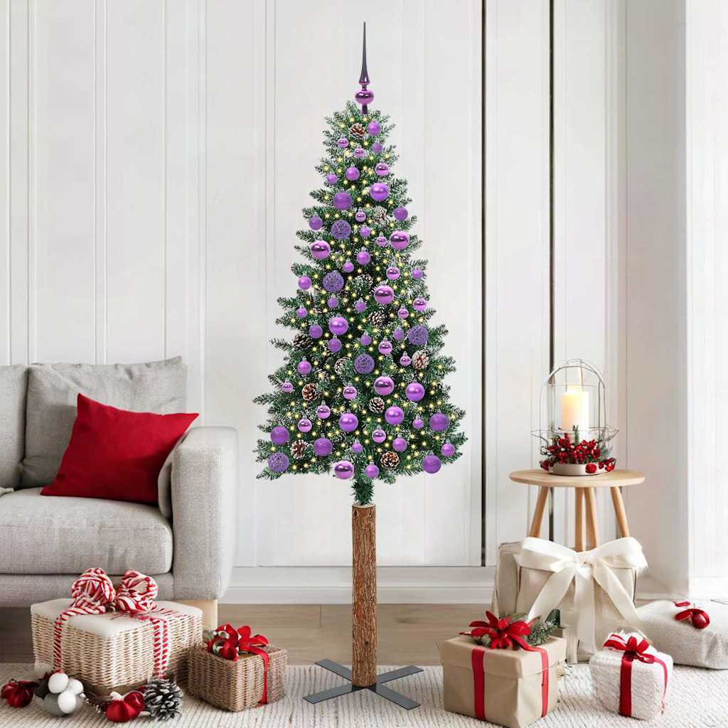Karcsú karácsonyfa 300 LED-del Zöld 180 cm PVC és tömör fenyőfa