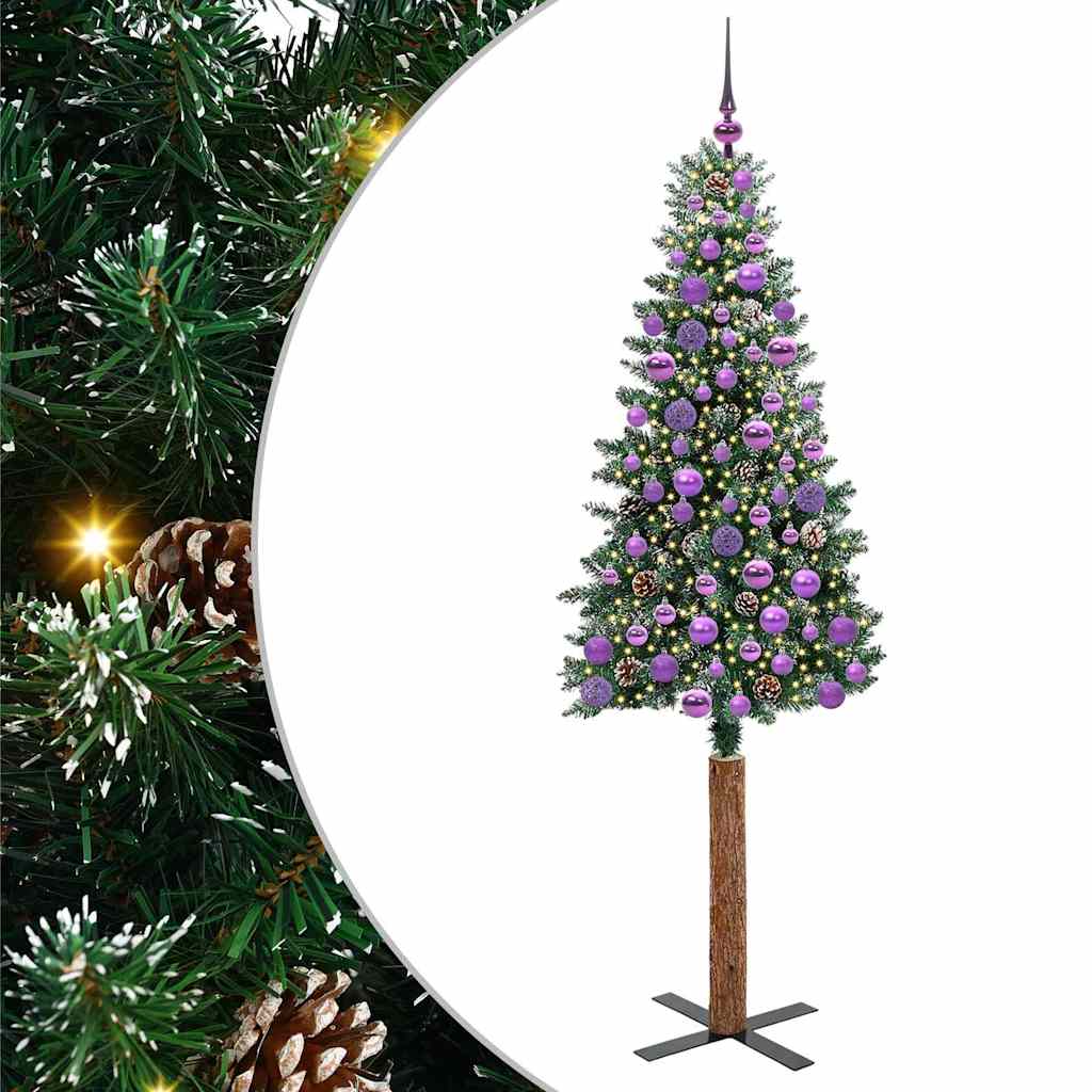 Karcsú karácsonyfa 300 LED-del Zöld 180 cm PVC és tömör fenyőfa