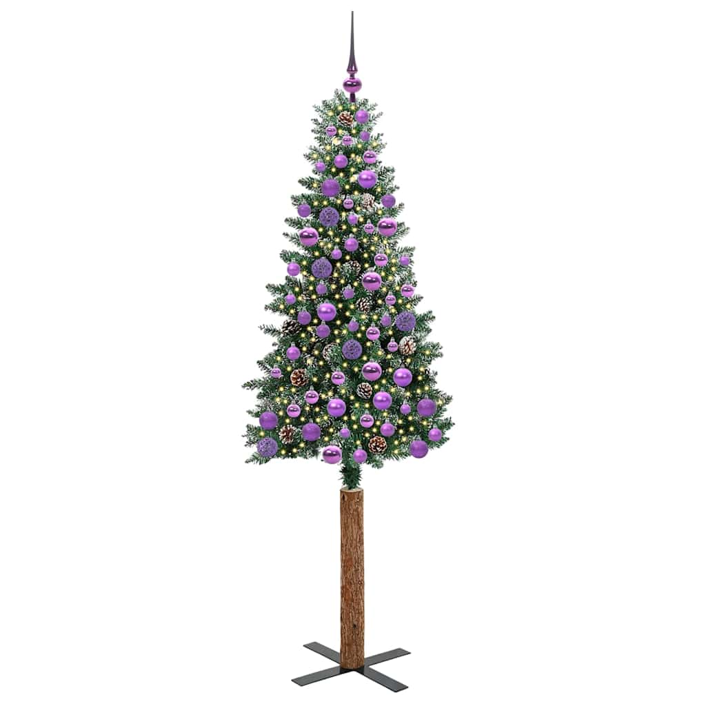 Karcsú karácsonyfa 300 LED-del Zöld 180 cm PVC és tömör fenyőfa