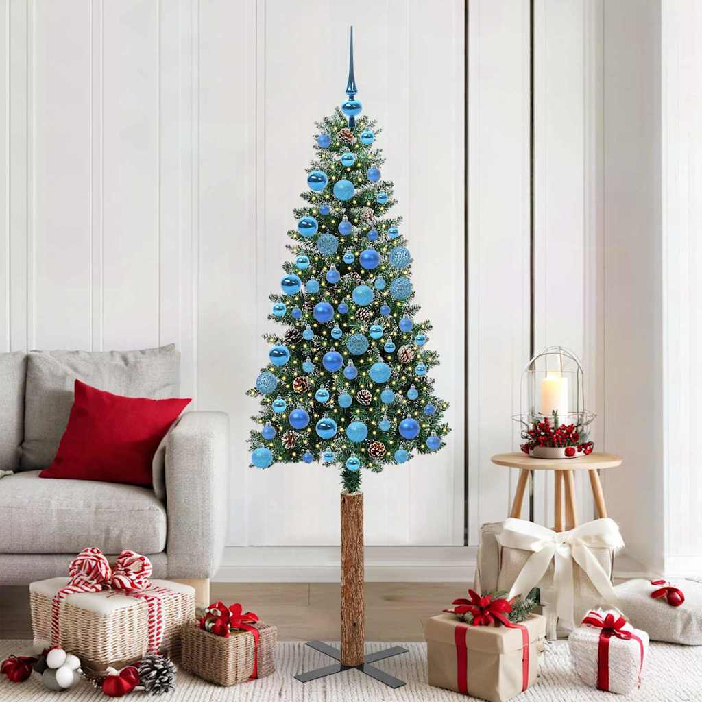 Karcsú karácsonyfa 300 LED-del Zöld 180 cm PVC és tömör fenyőfa