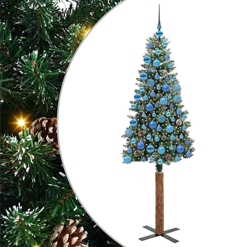 Karcsú karácsonyfa 300 LED-del Zöld 180 cm PVC és tömör fenyőfa