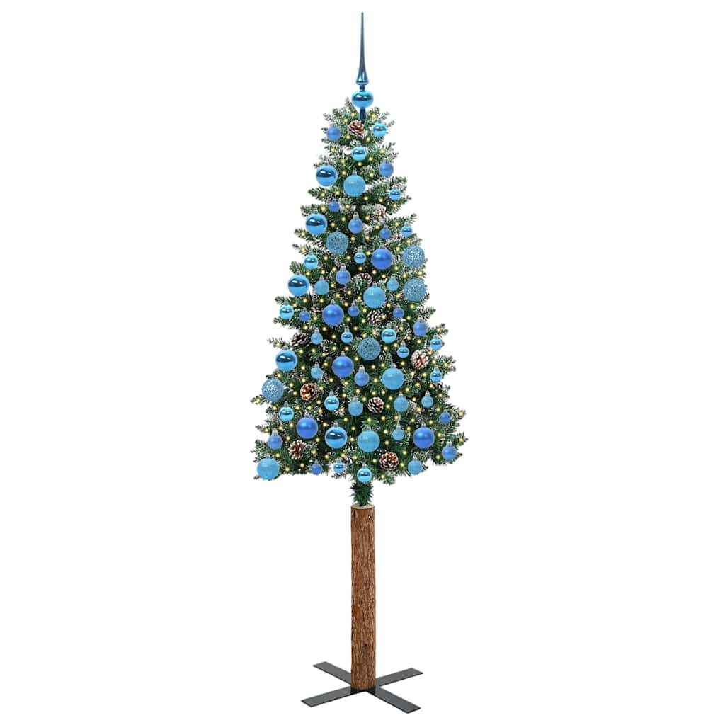 Karcsú karácsonyfa 300 LED-del Zöld 180 cm PVC és tömör fenyőfa