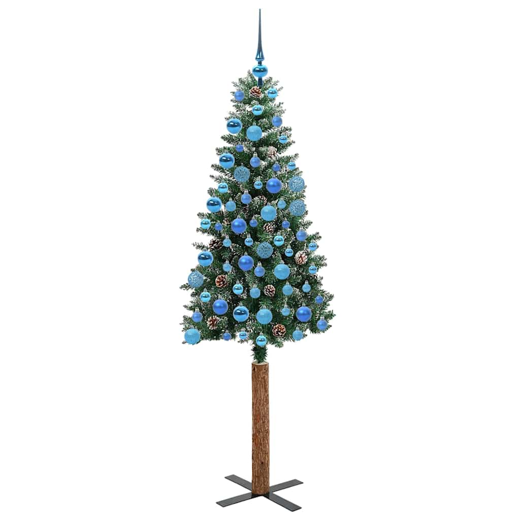 Karcsú karácsonyfa 300 LED-del Zöld 180 cm PVC és tömör fenyőfa