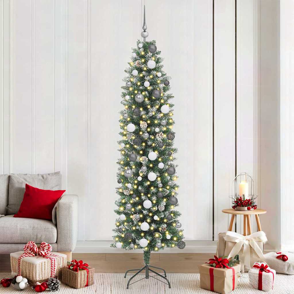 Mű Karcsú Karácsonyi Fa 300 LED-del Zöld és Fehér 210 cm
