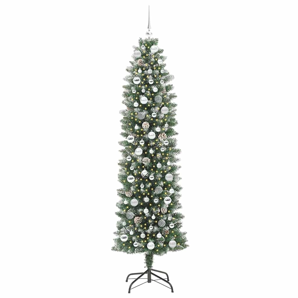 Mű Karcsú Karácsonyi Fa 300 LED-del Zöld és Fehér 210 cm