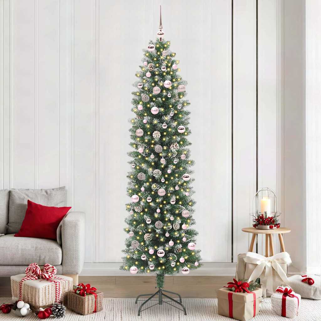 Mű Karcsú Karácsonyi Fa 300 LED-del Zöld és Fehér 240 cm
