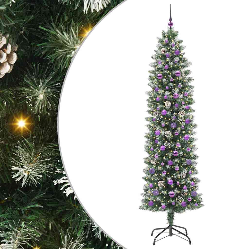 Mű Karcsú Karácsonyi Fa 300 LED-del Zöld és Fehér 240 cm