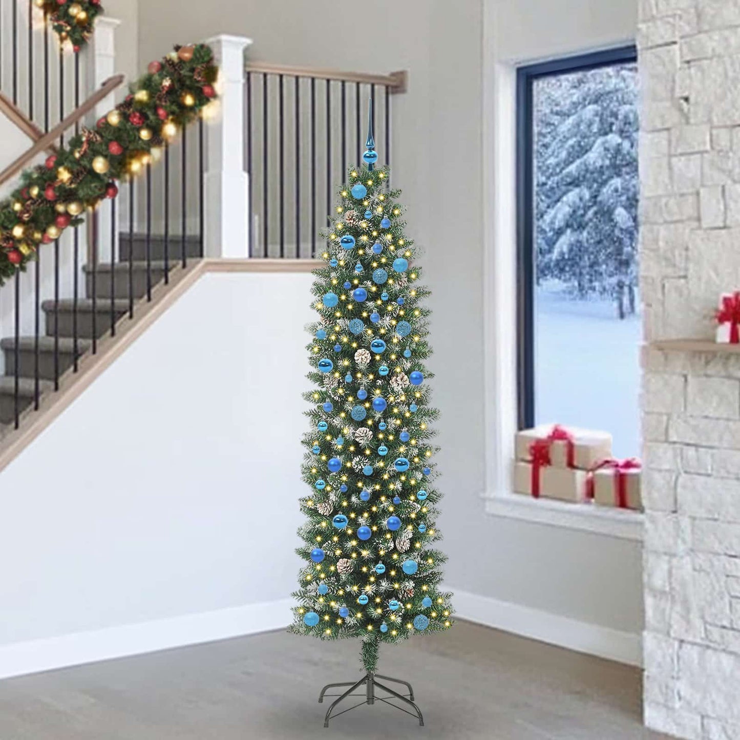 Mű Karcsú Karácsonyi Fa 300 LED-del Zöld és Fehér 240 cm