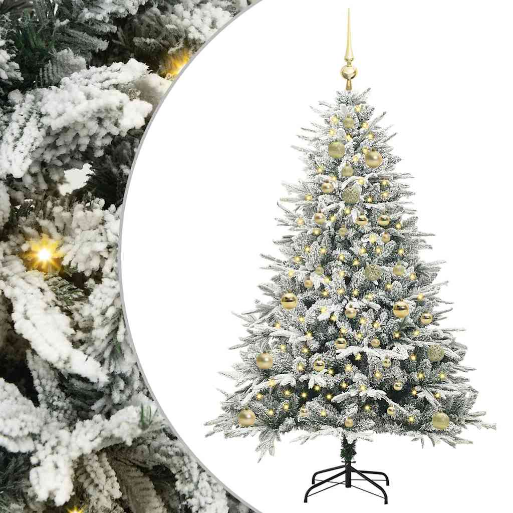 Mesterséges, elővilágított karácsonyfa labdákkal Zöld 150 cm