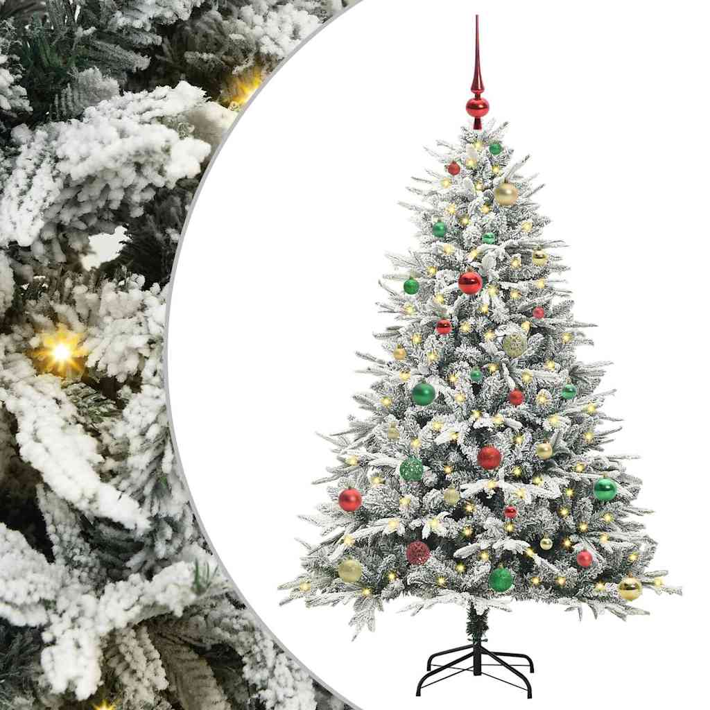 Mesterséges, elővilágított karácsonyfa labdákkal Zöld 150 cm