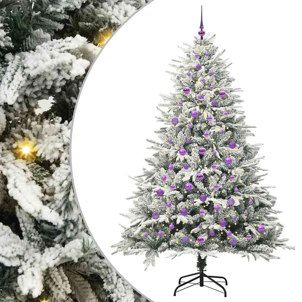 Műfenyő világítással és gömbkészlettel Zöld 210 cm PVC és PE
