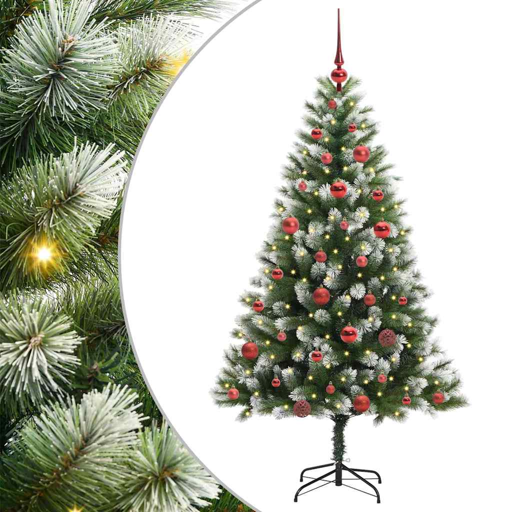 Műanyag csuklós karácsonyfa bolyhos hóval Zöld és fehér 150 cm