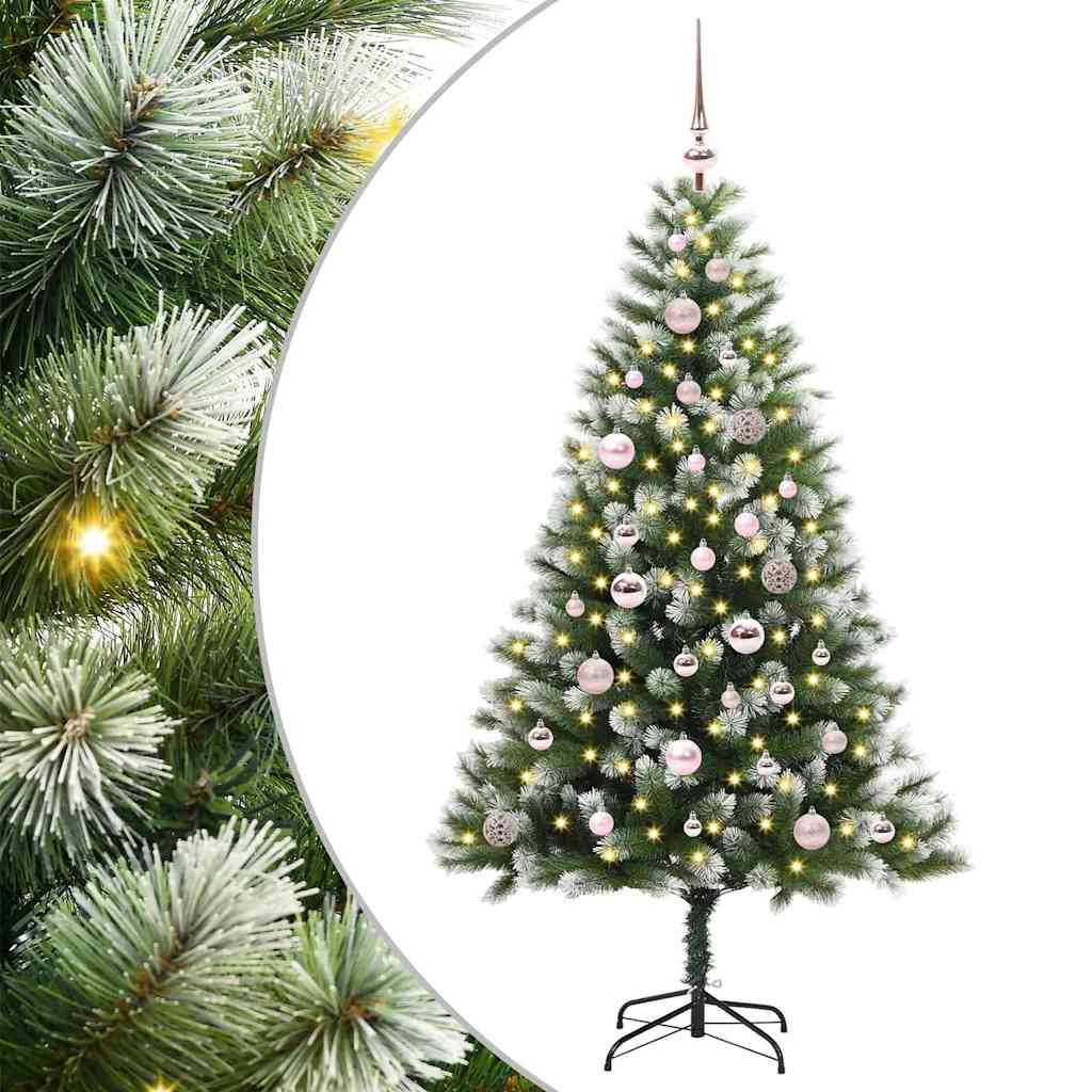 Műanyag csuklós karácsonyfa bolyhos hóval Zöld és fehér 150 cm